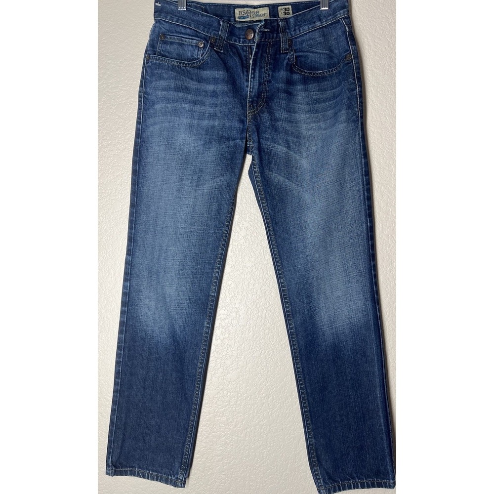 RSQ Slim Straight Jeans Mens Blue Denim Cotton Zip Button 5-Pocket Pants
